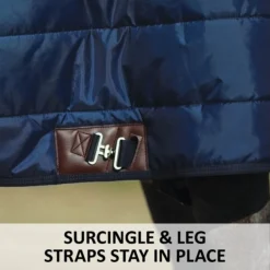 Adjusta-Fit Dura-Nylon V-Free Ocala Leg Strap Open Front Horse Stable Blanket - Midweight -Schneiders Shop 10493 feature f overlay
